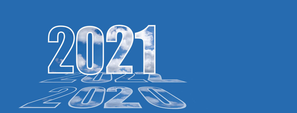 2020. The numbers 0, 1, 2, 9, with a cloud structure on a blue isolated background. Banner, copy of the place. The concept of a Happy New year.