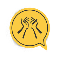 Obraz premium Black Hands icon isolated on white background. Yellow speech bubble symbol. Vector.
