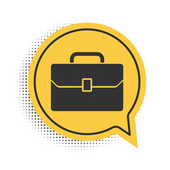 Black Briefcase icon isolated on white background. Business case sign. Business portfolio. Yellow speech bubble symbol. Vector.