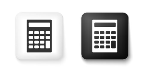 Black and white Calculator icon isolated on white background. Accounting symbol. Business calculations mathematics education and finance. Square button. Vector.
