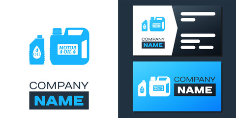 Logotype Plastic canister for motor machine oil icon isolated on white background. Oil gallon. Oil change service and repair. Engine oil sign. Logo design template element. Vector.