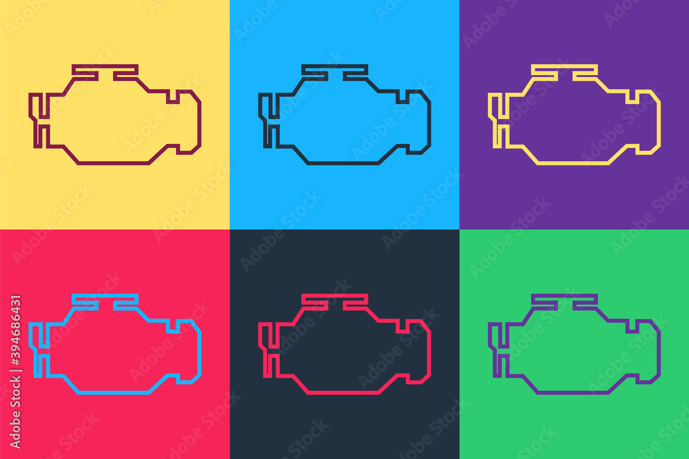 Poster pop art check engine icon isolated on color background. vector.