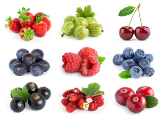 Fruits. Collection of berries on white background