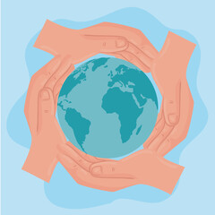 international human rights poster with hands around of world vector illustration design