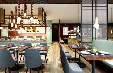 3d render of rrrrestaurant, cafetaria and tea house