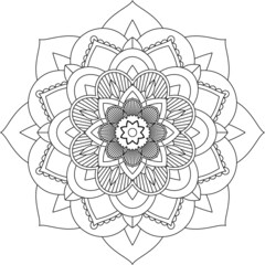 Easy Mandala coloring book simple and basic for beginners, seniors and children. Set of Mehndi flower pattern for Henna drawing and tattoo. Decoration in ethnic oriental, Indian style.