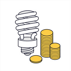 Energy saving light bulb with coins. Saving energy and money. Vector colored.