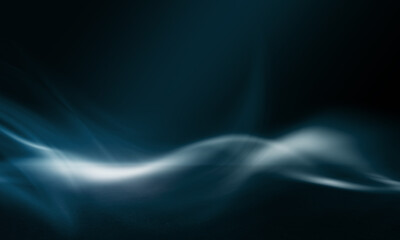Dark abstract background toned in blue. Smoke, fog, smog, the reflection of a neon spotlight on the asphalt. Empty street background at night. 3d illustration