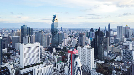 Fototapeta premium Aerial view of downtown commercial building and landmark in bangkok city, thailand