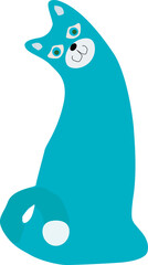 statue of a cat with its head tilted on its side, blue color, vector drawing, isolate on white