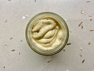 Mayonnaise with Truffle Mushroom in Jar.