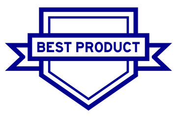 Pentagon vintage label banner in blue color with word best product on white background