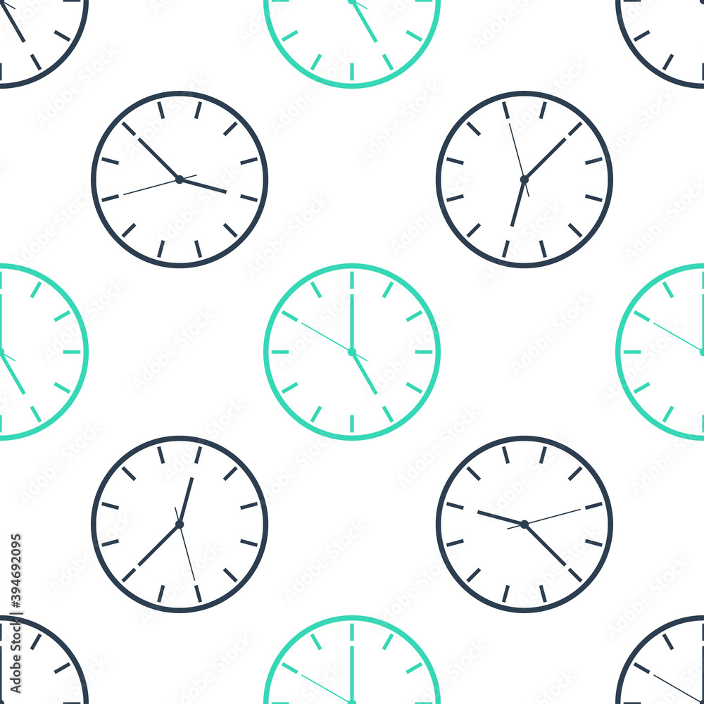 Poster green clock icon isolated seamless pattern on white background. time symbol. vector.
