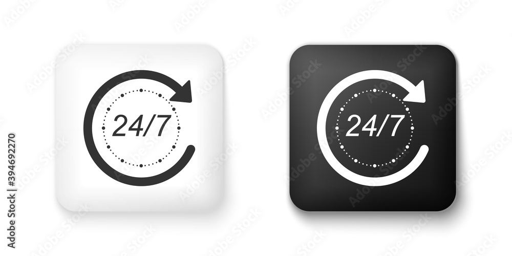 Poster black and white open 24 hours a day and 7 days a week icon isolated on white background. all day cyc