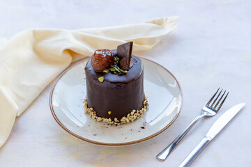 Chocolate cake on a white background