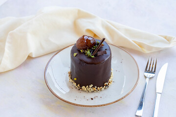 Chocolate cake on a white background