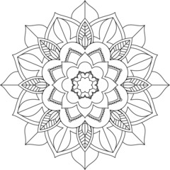 Easy Mandala coloring book simple and basic for beginners, seniors and children. Set of Mehndi flower pattern for Henna drawing and tattoo. Decoration in ethnic oriental, Indian style.