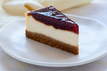 strawberry cheesecake - on wooden background