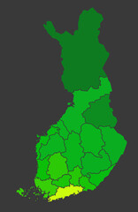 Finland population heat map as color density illustration