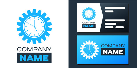 Obraz premium Logotype Time Management icon isolated on white background. Clock and gear sign. Productivity symbol. Logo design template element. Vector.
