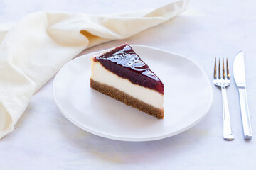 strawberry cheesecake - on wooden background