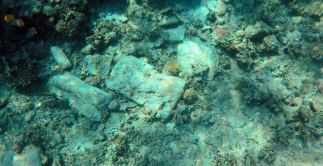  A mysterious jumble of limestone building blocks at the bottom of the Red Sea. Sharm El Sheikh, Egypt