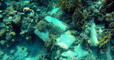  A mysterious jumble of limestone building blocks at the bottom of the Red Sea. Sharm El Sheikh, Egypt
