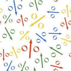Color Percent up arrow icon isolated seamless pattern on white background. Increasing percentage sign. Vector.
