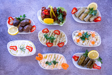 Types of appetizers on a stone background