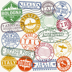 Bologna Italy Stamp Vector Art Postal Passport Travel Design Set Badges. © josepperianes