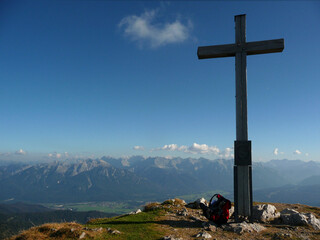 Summit cross of Krottenkopf mountain, Bavaria, Germany