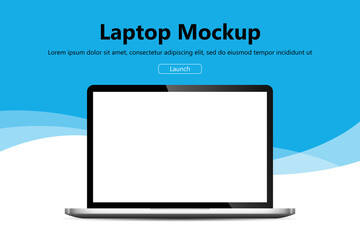 Laptop mockup poster. Computer equipment web page design. Vector illustration