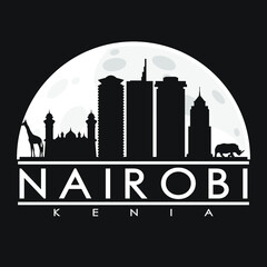 Nairobi Full Moon Night Skyline Silhouette Design City Vector Art.