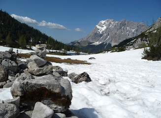 Mountain hiking tour to Seebensee lake, Zugspitze, Tyrol, Austria