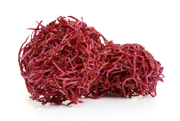 Fototapeta premium Thai dessert deep fried crispy sweet potato in a shape of bird nest isolated on white background with clipping path.