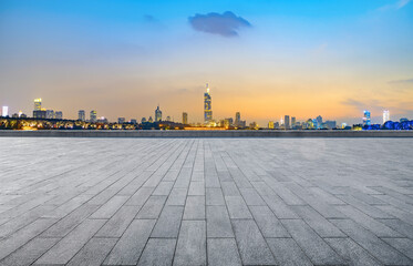 Obraz premium Empty square floor and Nanjing city scenery, China