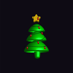 Funny drawing of a Christmas tree with colored balls. Icon to congratulate the holidays. Editable vector.