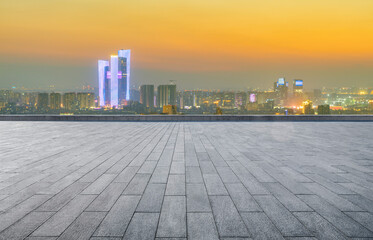Empty square floor and Nanjing city scenery, China