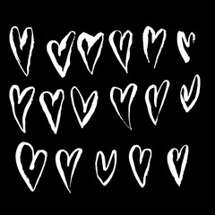 Grunge heart set. Valentine day print. Vector illustration.