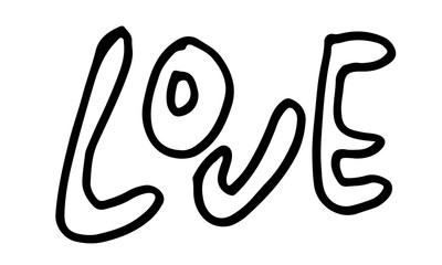 Doodle illustration of love word. Spring season. Hand drawn simple element. St Vaentines or mothers day greeting card