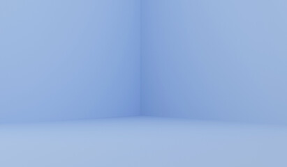 Corner of blue room in the 3d. Blue background, 3d render