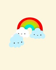 rainbow illustration animation, cartoon, with yellow backgroung
