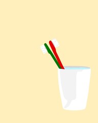 illustration, a cup of toothbrush in the morning