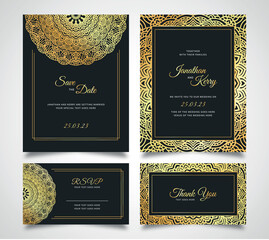 Wedding invitation card set with floral abstract background template