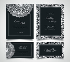 Wedding invitation card set with floral abstract background template