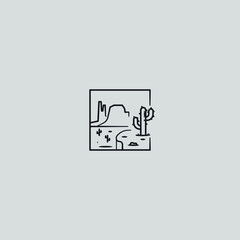 vector of cactus in the desert mono line illustration.