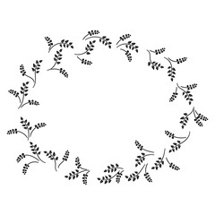 oval frame made of floral ornament in black stencil style