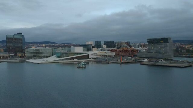 View on the Oslo bay at the autumn evening, Norway