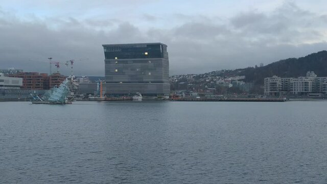 View on the Oslo bay at the autumn evening, Norway