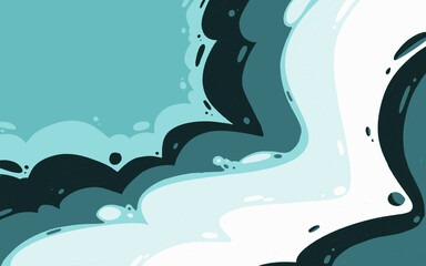 Tidewater Green background, illustration. Surreal view from the top of the mountain to the frozen ocean covered with ice, snowdrift. Christmas and New Years, winter tourism, travel, alpinism.